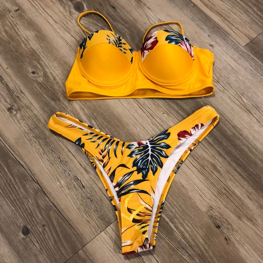 tropical yellow bikini